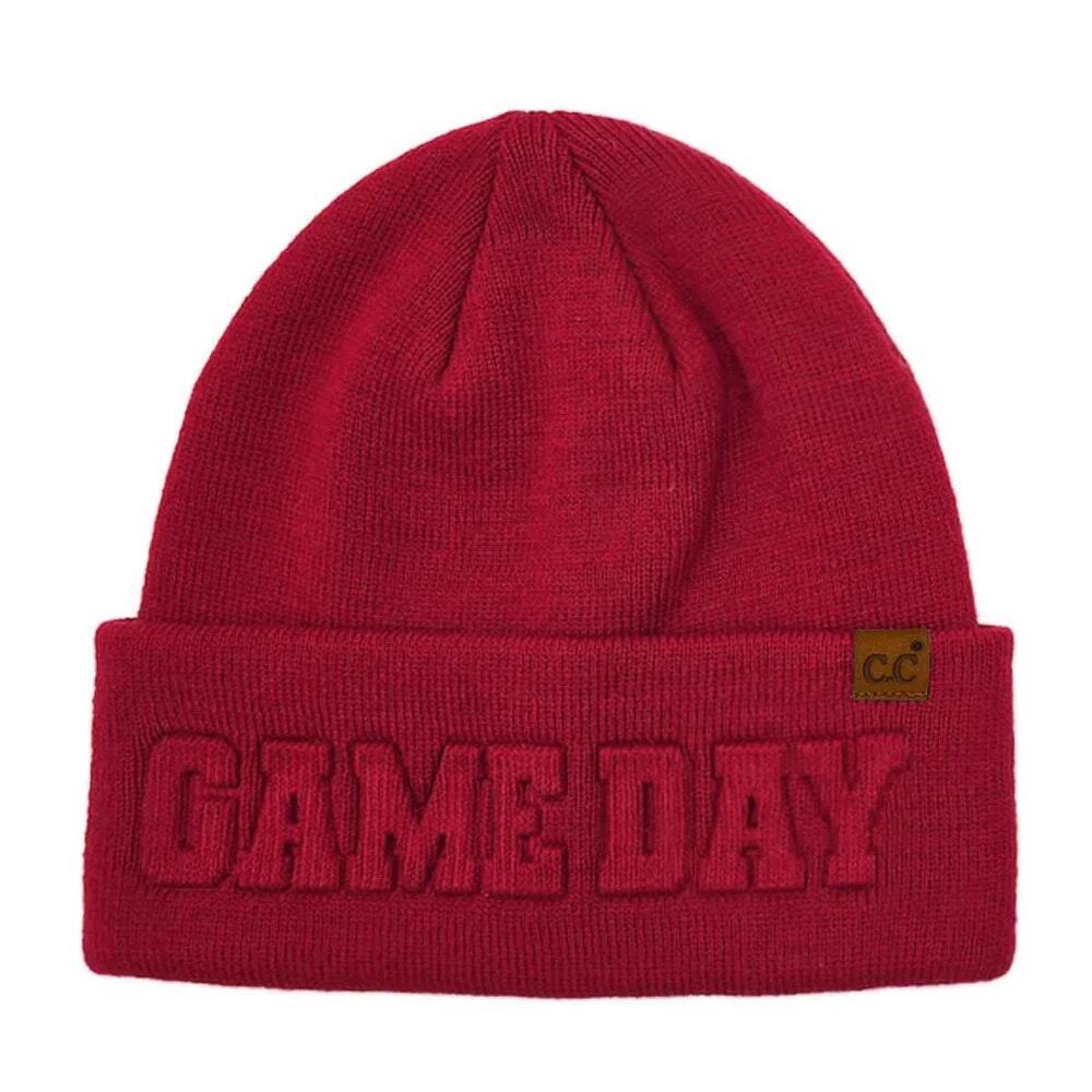 C.C. Game Day Red Embossed Cuff Beanie